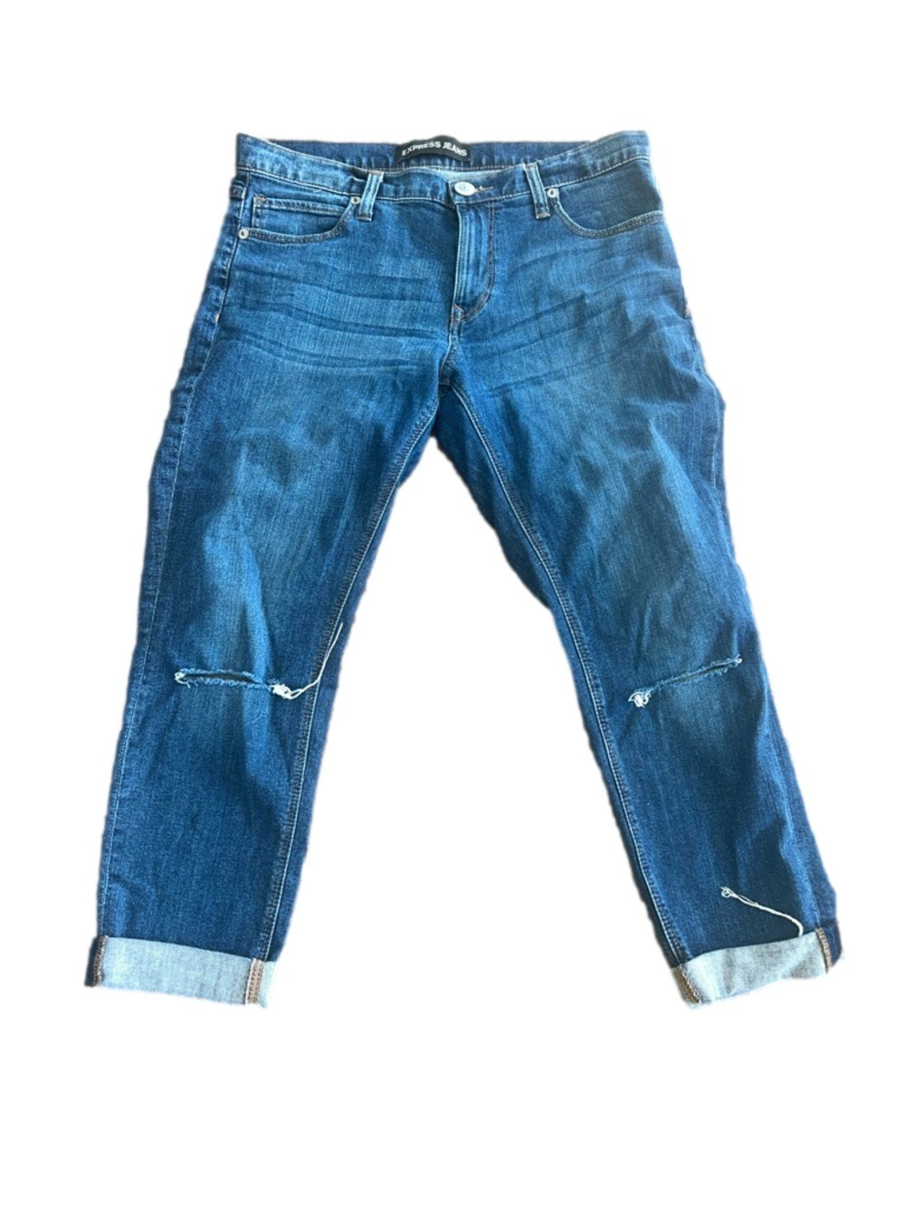 Express: Girlfriend Blue Distressed Jeans: Size 8